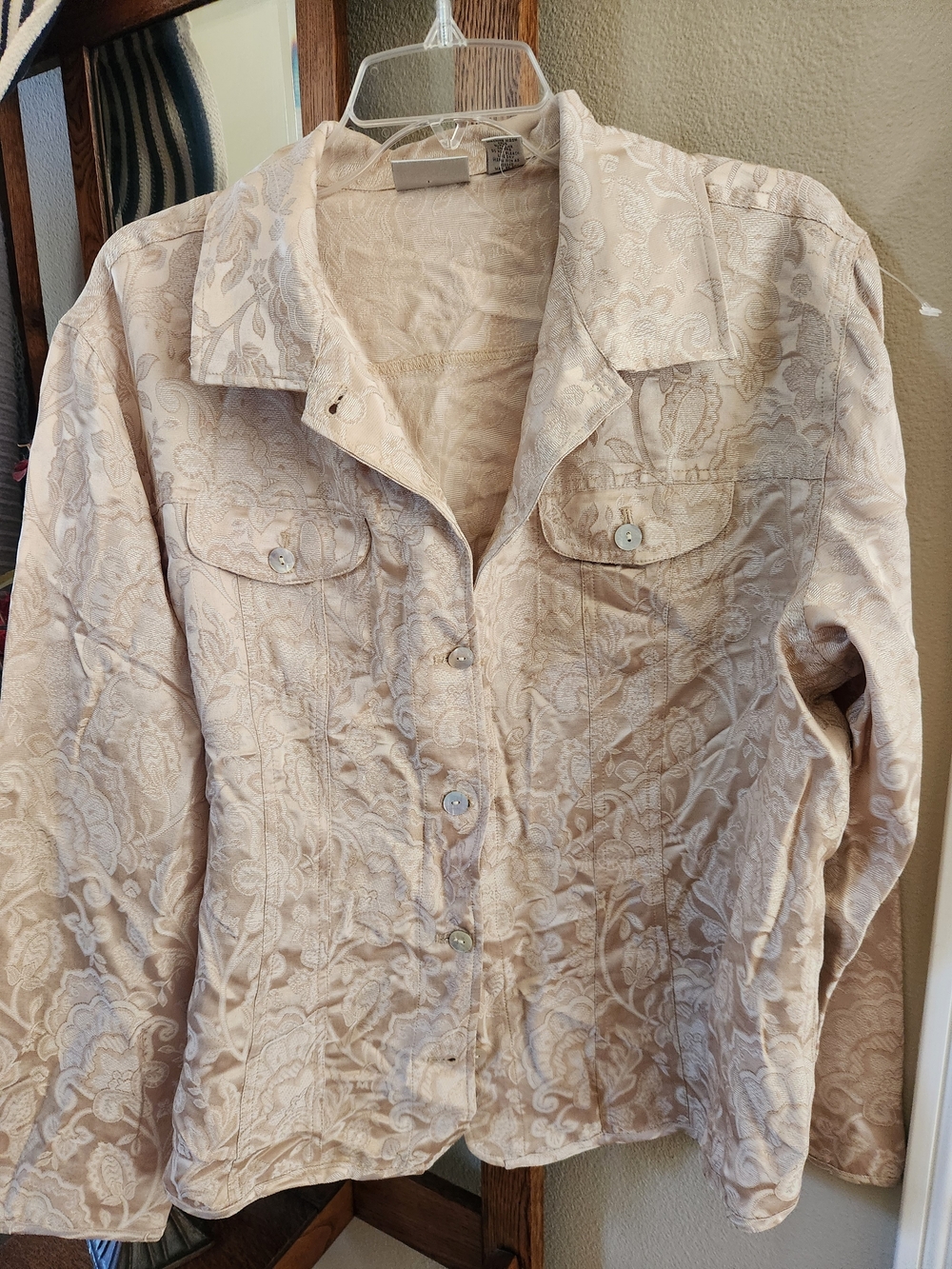 Chico's Cream Paisley Button-Front Shirt Jacket